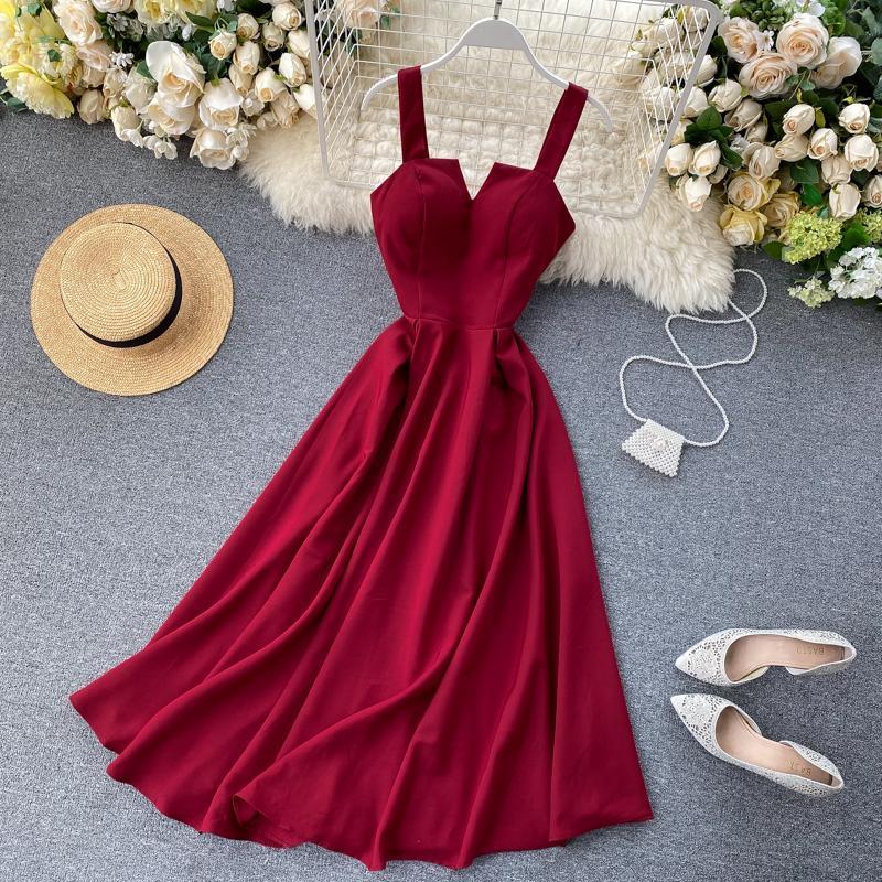 
                      
                        Tea Length Solid Satin Fashion Dress Simple Party Dress
                      
                    