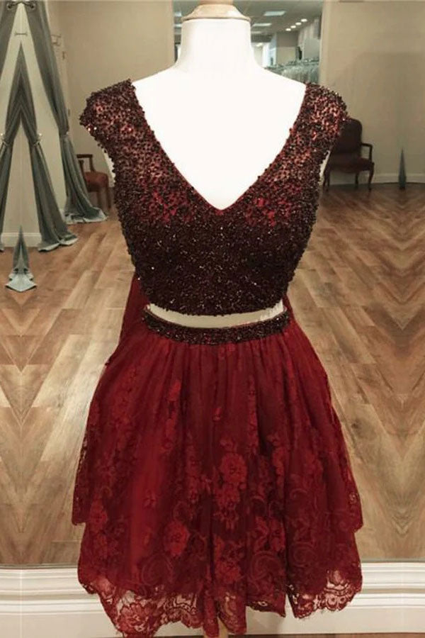 
                      
                        Two Piece Cap Sleeve Short Homecoming Dress With Beading
                      
                    