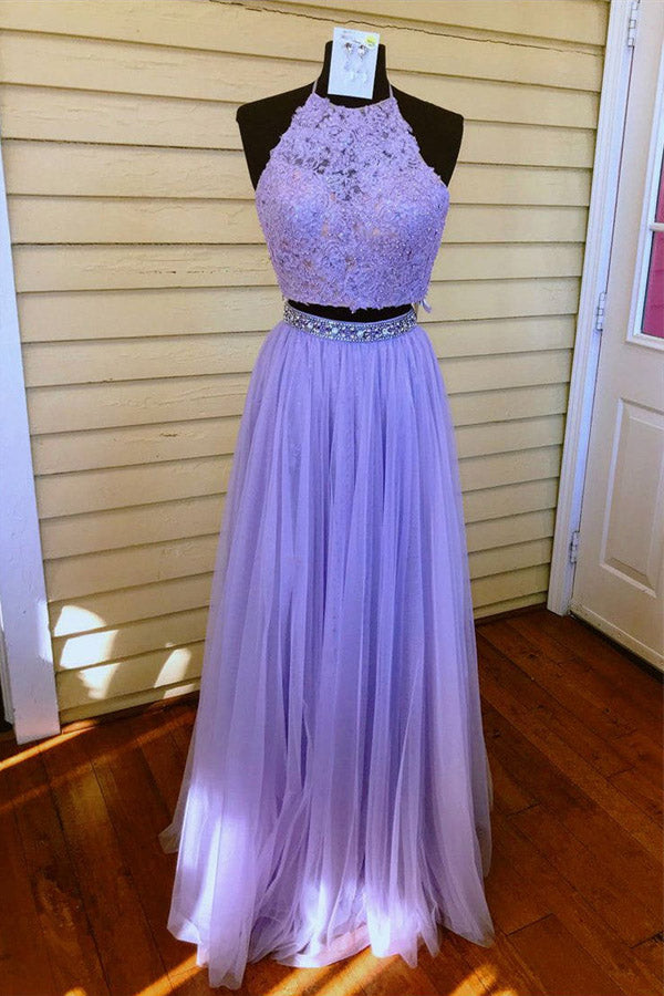 
                      
                        Two Piece Halter Lace Tulle Long Prom Dress With Beading
                      
                    