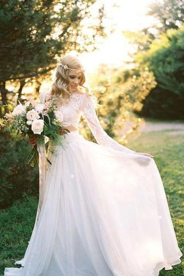 
                      
                        Two Piece Long Sleeve Ivory Chiffon Wedding Dress
                      
                    