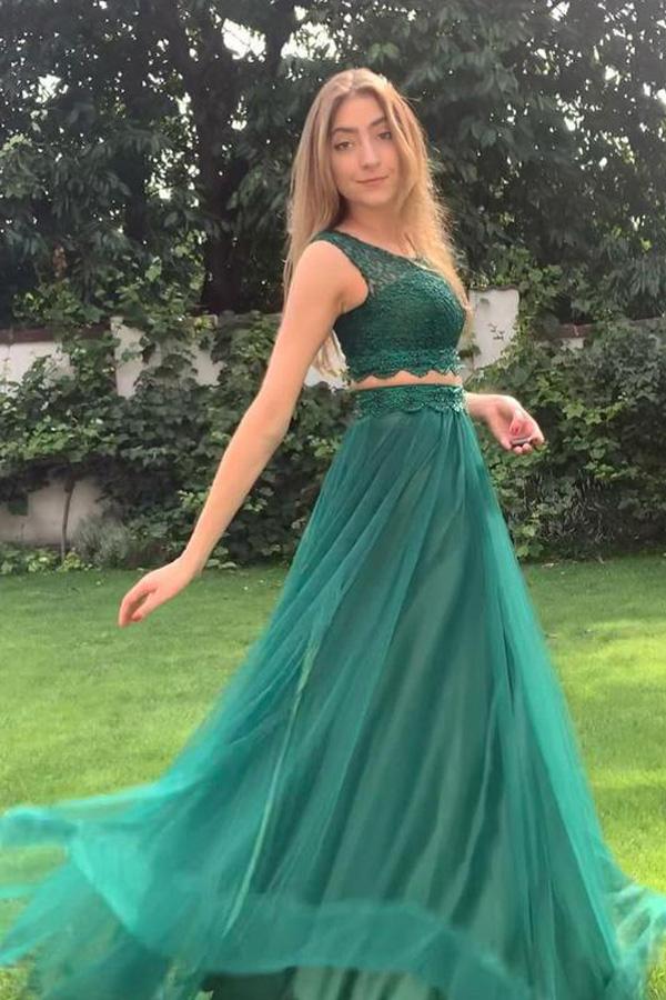 
                      
                        Two Piece Scoop Neckline Tulle Prom Dress With Lace Top
                      
                    