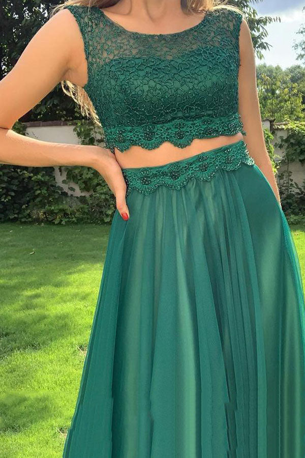 
                      
                        Two Piece Scoop Neckline Tulle Prom Dress With Lace Top
                      
                    