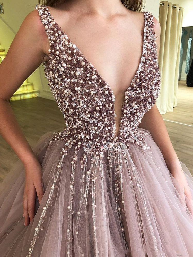 
                      
                        Unique Ball Gown Tulle Prom Dress With Beading Long Evening Dress
                      
                    