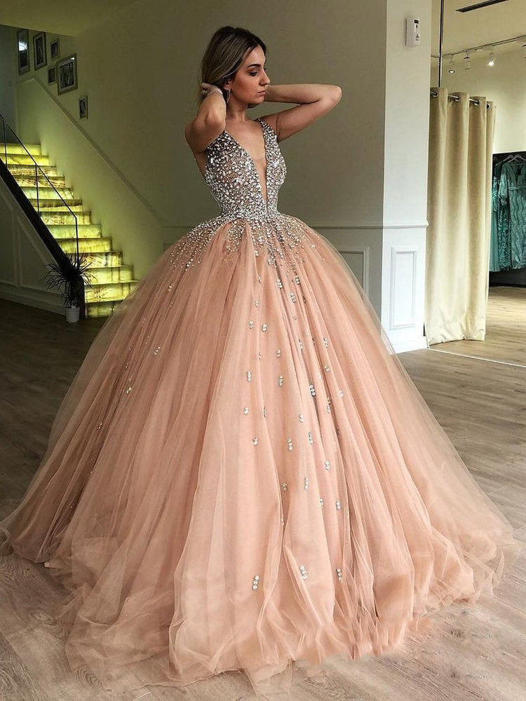 
                      
                        Unique Ball Gown Tulle Prom Dress With Beading Long Evening Dress
                      
                    