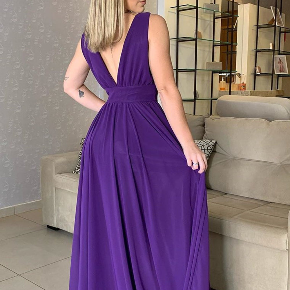 
                      
                        V Neck and V Back Purple Chiffon Long Prom Dresses, V Neck Purple Bridesmaid Dresses, Purple Formal Evening Dresses 
                      
                    