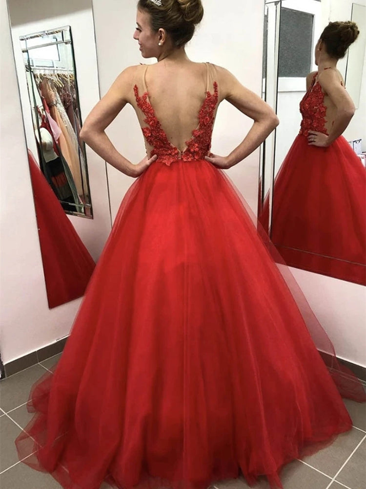 
                      
                        V Neck Backless Appliques Top Red Lace Long Prom Dresses, Backless Red Lace Formal Dresses, Red Lace Evening Dresses
                      
                    