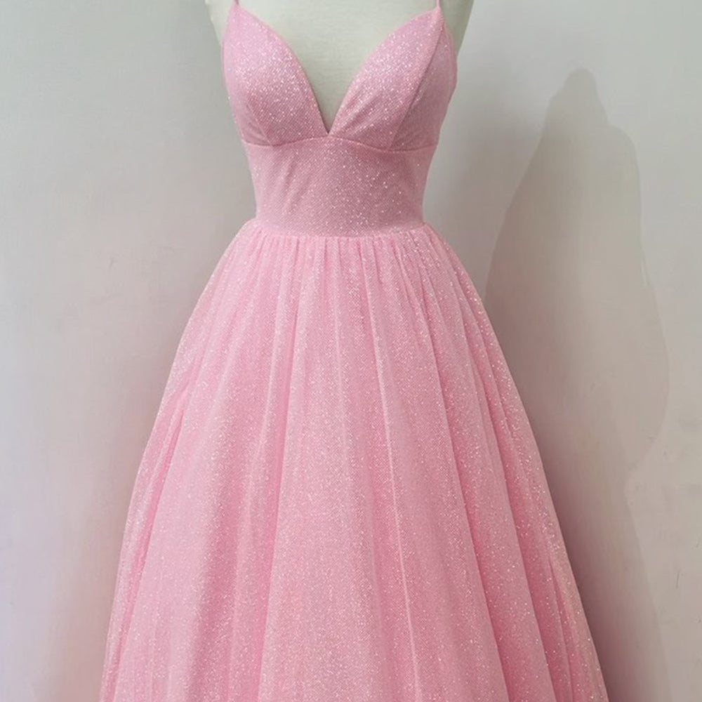 
                      
                        V Neck Backless Pink Sequins Long Prom Dresses, Backless Pink Formal Dresses, y Pink Evening Dresses
                      
                    