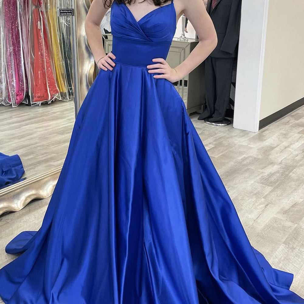 V Neck Backless Royal Blue Long Prom Dresses, Backless Royal Blue Formal Dresses, Royal Blue Evening Dresses 