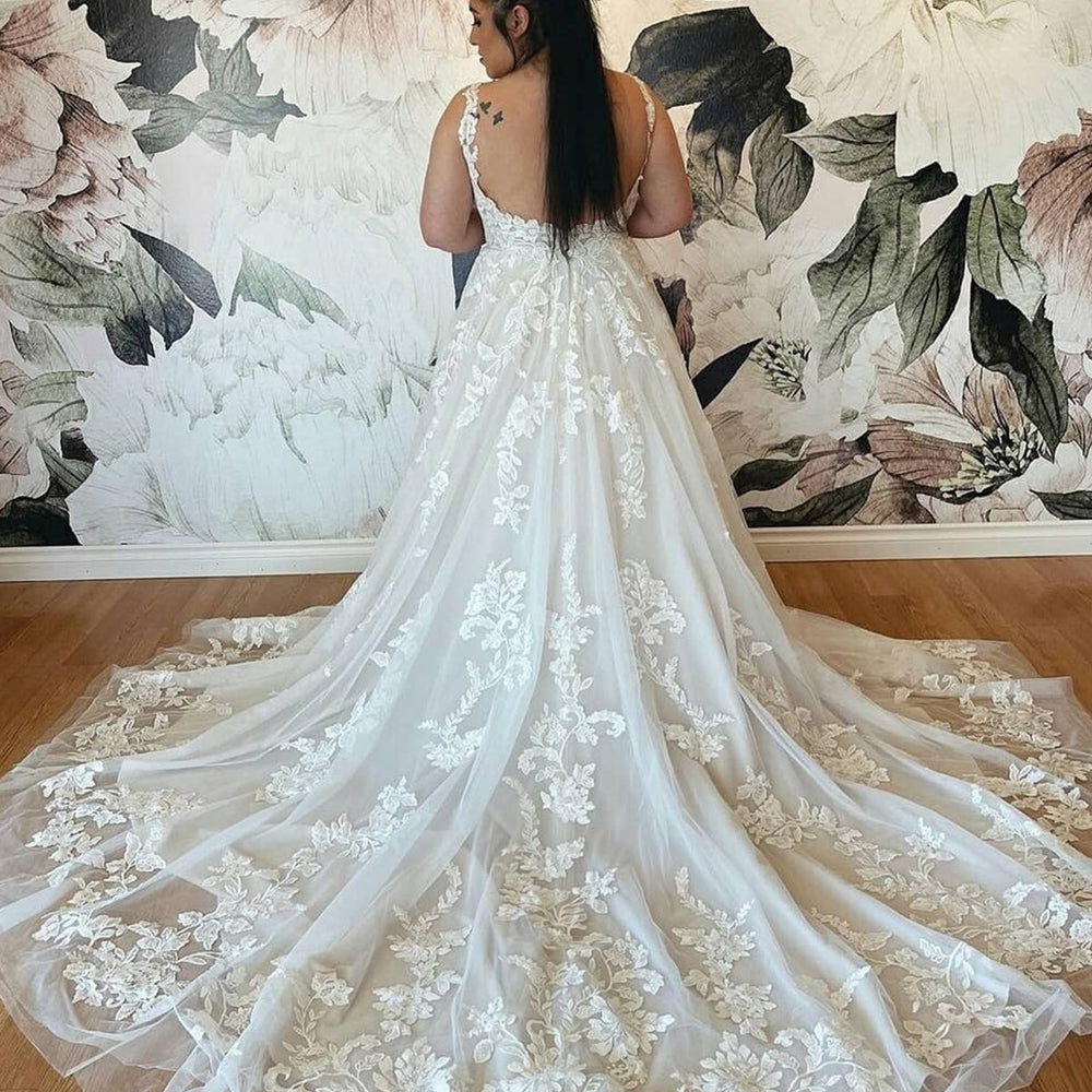 
                      
                        V Neck Backless White Lace Long Prom Dresses, White Lace Wedding Dresses, White Formal Evening Dresses 
                      
                    