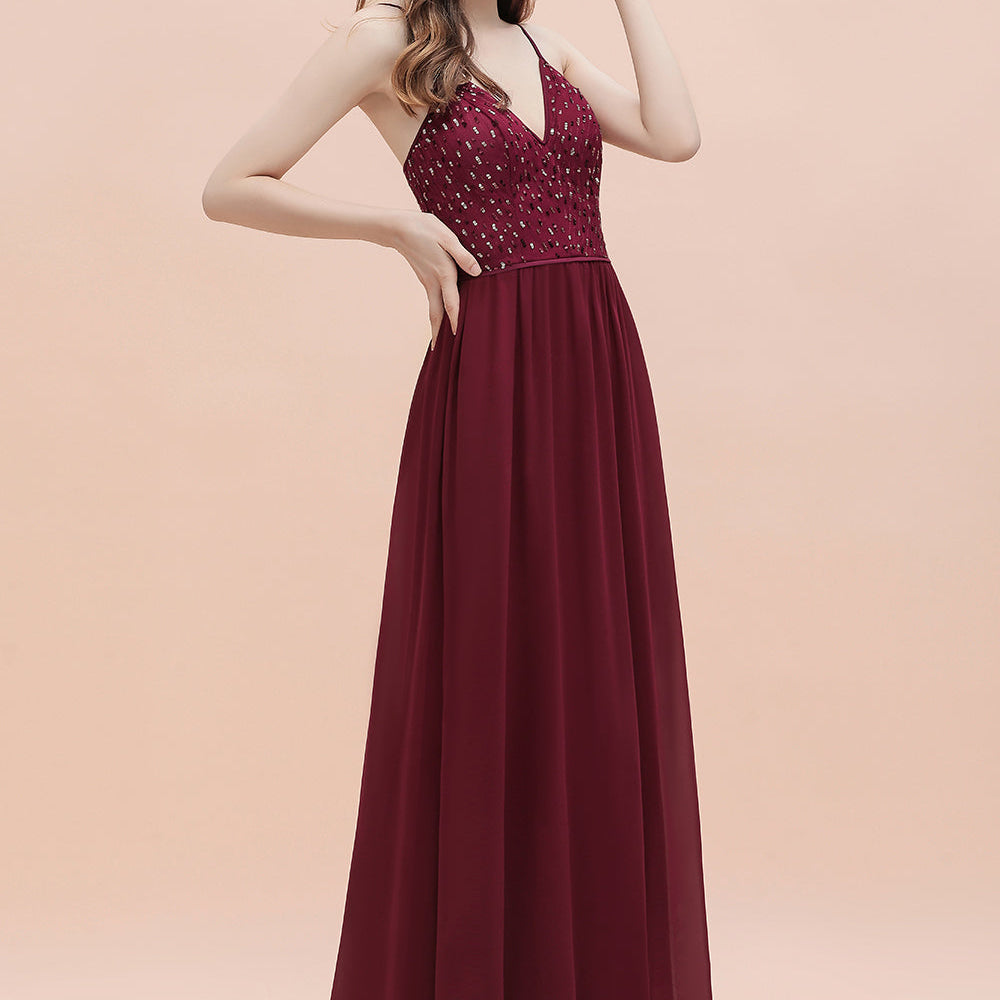 
                      
                        V-Neck Burgundy A-line Evening Maxi Dress Prom Party Dress
                      
                    