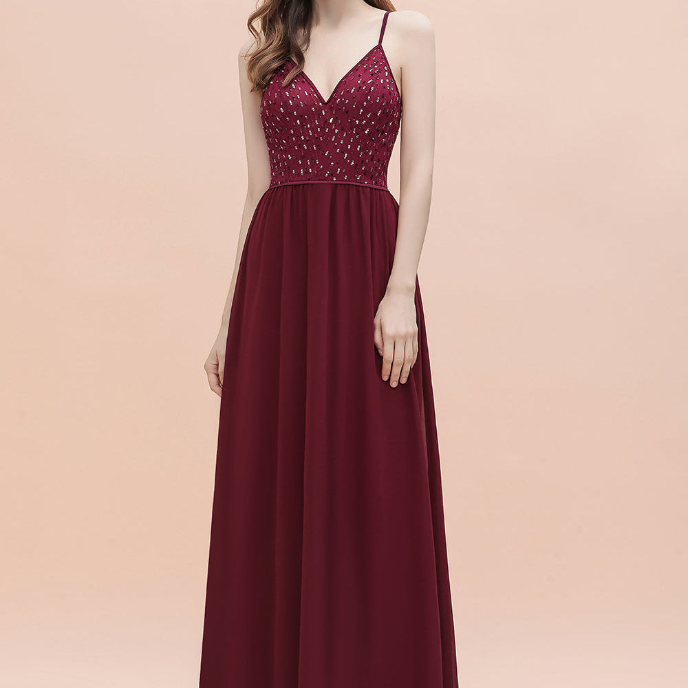 
                      
                        V-Neck Burgundy A-line Evening Maxi Dress Prom Party Dress
                      
                    