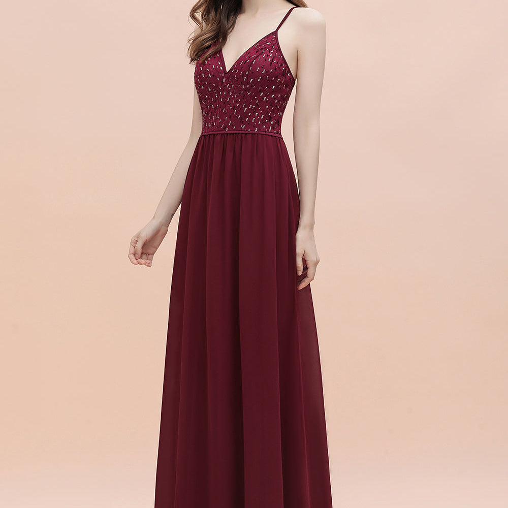 
                      
                        V-Neck Burgundy A-line Evening Maxi Dress Prom Party Dress
                      
                    