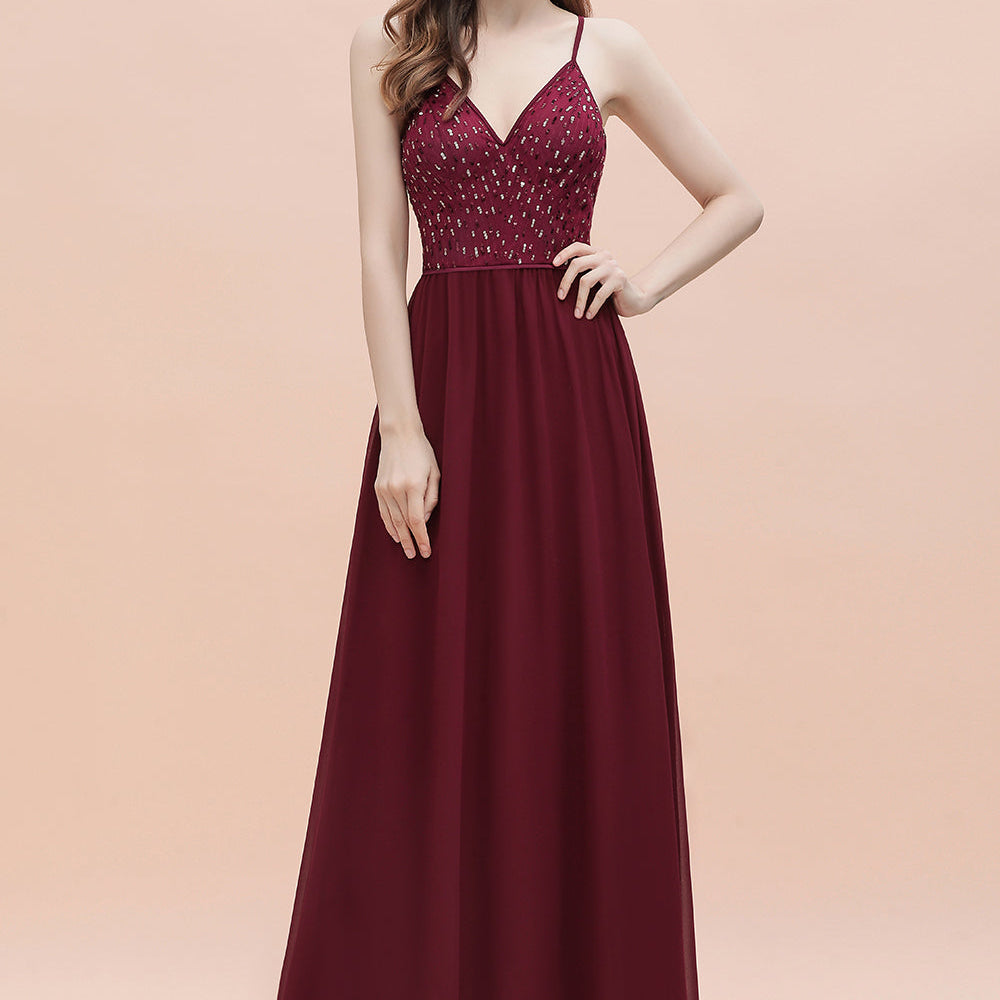 
                      
                        V-Neck Burgundy A-line Evening Maxi Dress Prom Party Dress
                      
                    