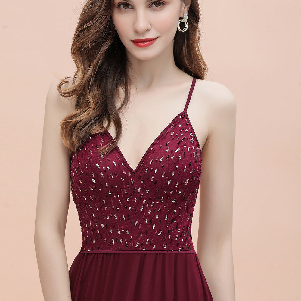 
                      
                        V-Neck Burgundy A-line Evening Maxi Dress Prom Party Dress
                      
                    