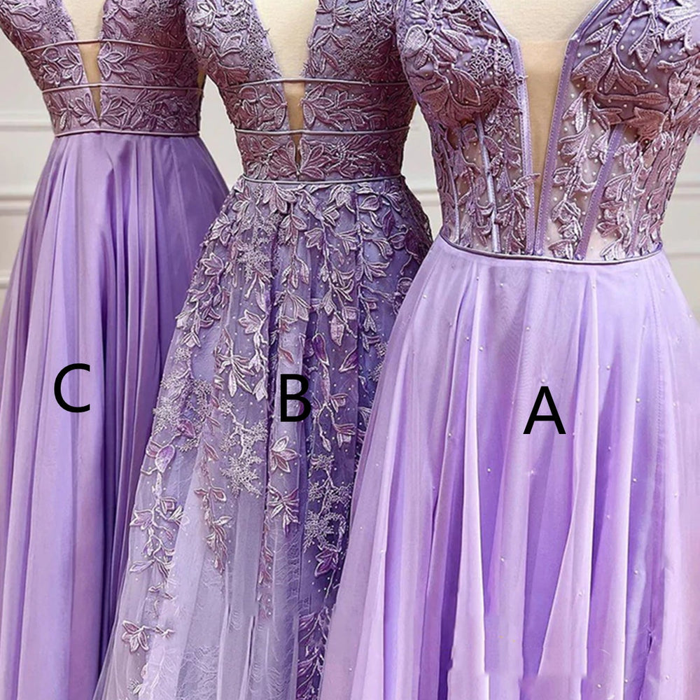 
                      
                        V Neck Lilac Lace Long Prom Dresses, Off Shoulder Lilac Formal Dresses, Lilac Lace Evening Dresses 
                      
                    