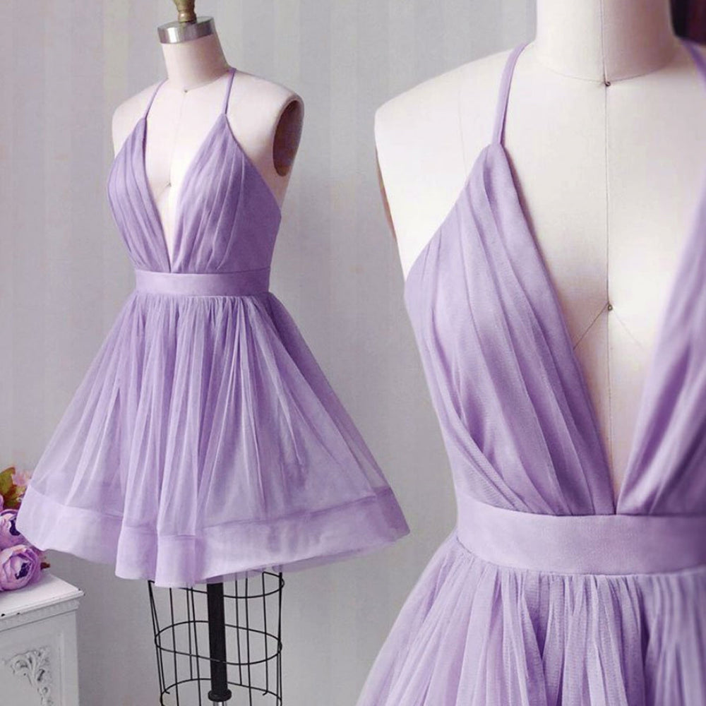 
                      
                        V Neck Short Pink/Purple Prom Homecoming Dresses, Pink/Purple Formal Graduation Evening Dresses
                      
                    