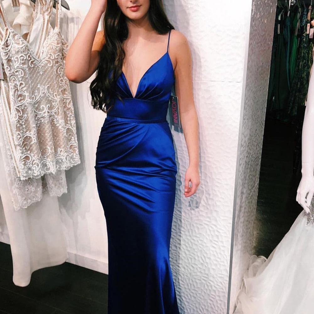 V Neck tti Straps Mermaid Long Royal Blue Prom Dresses, Mermaid Royal Blue Long Formal Dresses, Royal Blue Evening Dresses