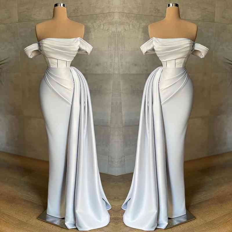 White Prom Dress: Elegant Pleated Bateau Neckline Sleeveless